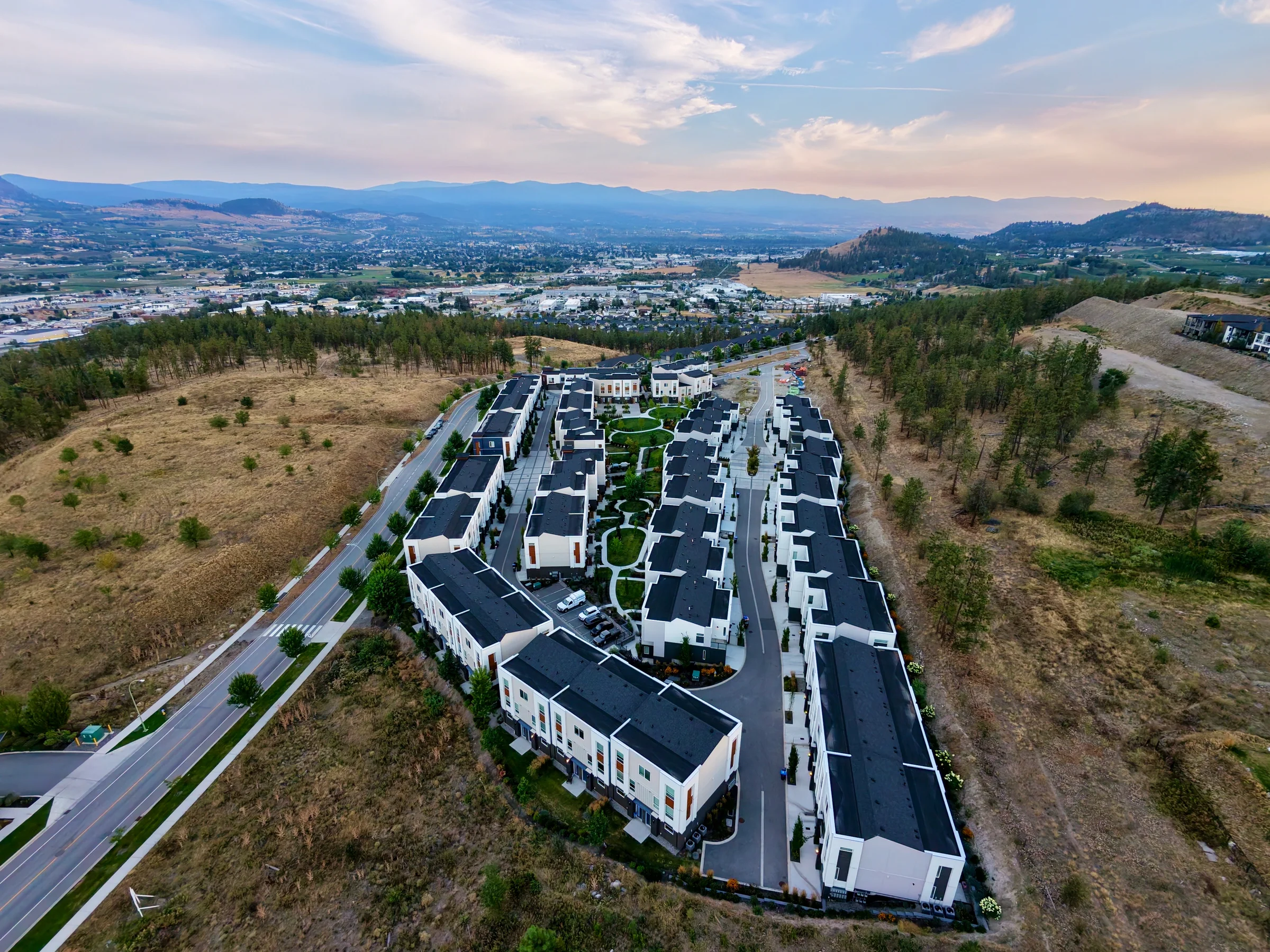 Aerial view over Academy Ridge towards the Okanagan Valley