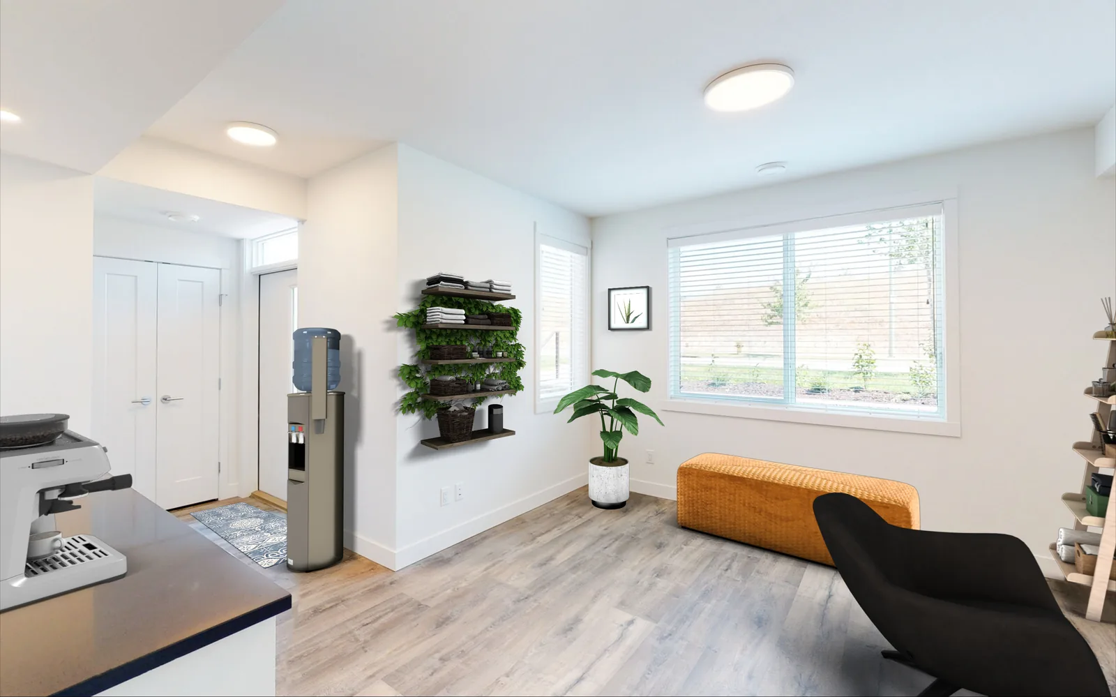 An Academy Ridge lock-off flex room furnished as a salon or studio, first view