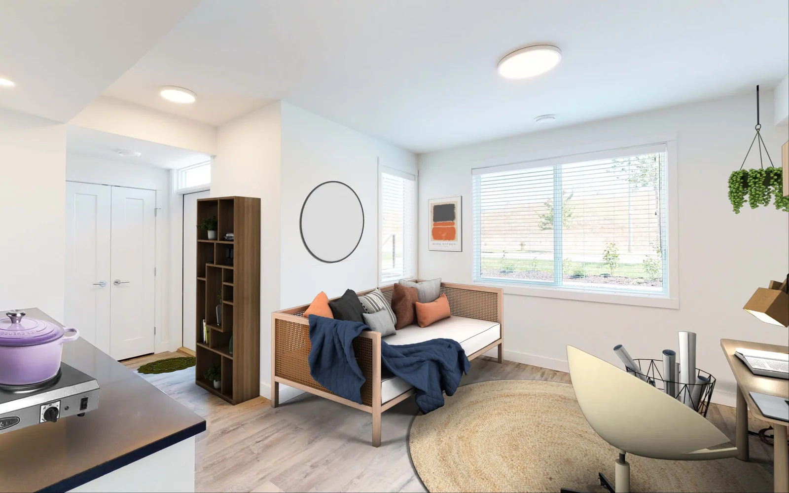 An Academy Ridge lock-off flex room furnished as a students room, first view