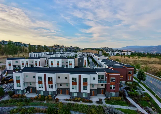 Aerial view of the Academy Ridge University Village sign along Academy Way