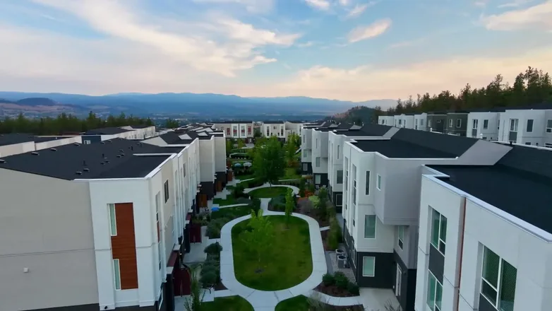 Aerial drone flyover of Academy Ridge, golden hour